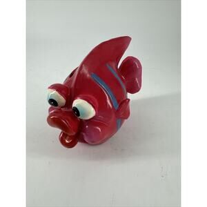 Coin Bank Vintage Composite Fish Kitsch Kissing Red Blue Big Lips 5” L x 3.25” W